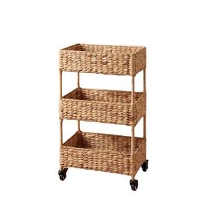 Estante con ruedas para almacenamiento de paja, cesta tejida hecha a mano de 3 niveles para papelería, libros y artículos diversos - Product Image 3