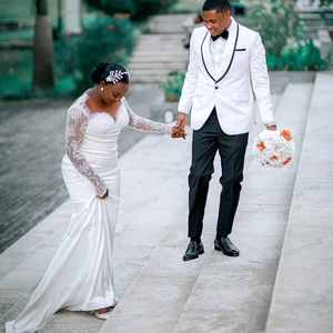Elegantes Vestidos de Novia de Lujo de Nigeria con Apliques de Perlas y Encaje, Manga Larga, Cuello Redondo, Aso Ebi, Largos hasta el Suelo, Estilo Sirena/Trompeta - Product Image 6