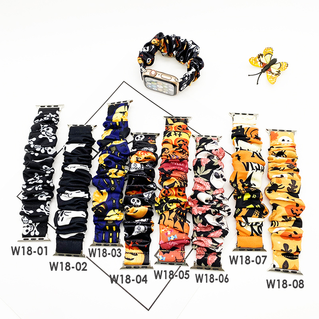 New Hot Soft Fabric Elastic Scruchies Watch Band Replacement Halloween Festival Watch Strap for Iwatch 7 6 Samsung 20mm 22mm