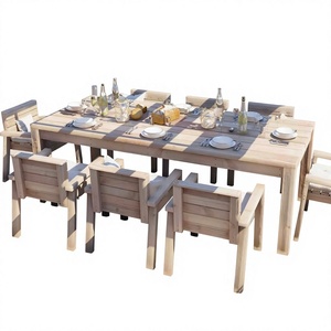 Ensemble de meubles de jardin en bois de pin, table et chaises de salle à manger d'extérieur 8 places, design en bois massif résistant aux intempéries - Product Image 1