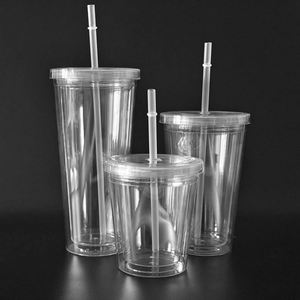 Vaso Térmico Transparente de Plástico sin BPA de 20oz/16oz con Tapa y Pajita - Product Image 3