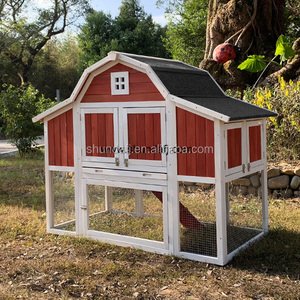 Caseta de Madera para Conejos SDC027, Estilo Retro, Color Rojo, con una Caja de Anidación y Bandeja Extraíble de Zinc - Product Image 1