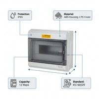 Boîtier de distribution étanche IP65 en plastique pour disjoncteurs MCB, montage en surface extérieur, rail DIN, avec couvercle transparent
