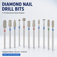 Embouts de ponceuse à ongles diamantés de 3/32 pouces, 11 formes, pour le nettoyage des cuticules, pour manucure russe, emballage personnalisé avec logo OEM