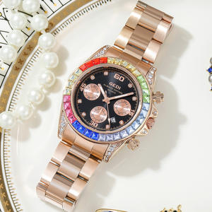 Reloj de Mujer de Selección Limitada con Cristales, Bisel Arcoíris, Tres Subesferas, Fecha, Resistente al Agua, de Acero Inoxidable y Cuarzo - Product Image 4