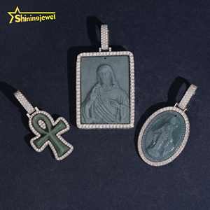 Joyería Religiosa Exquisita de <span class=keywords><strong>Jade</strong></span> Chino, Colgante Hip Pop con Retrato de Jesús, Virgen María, Macdona, Moissanita 925 y Cruz Ankh - Product Image 2