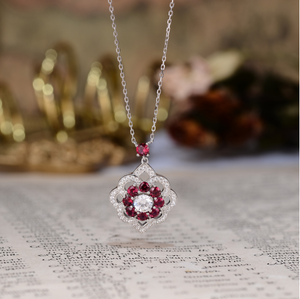 Collar con Colgante de Rubí Redondo de 1.2 Quilates, Joyería de Laboratorio con Cadena, Estilo Romántico para Fiestas, Personalizable - Product Image 3