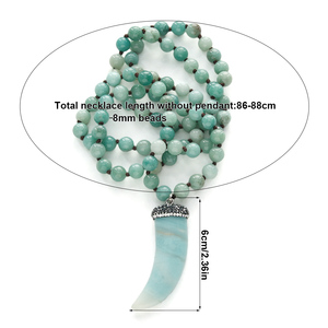 Moda donna <span class=keywords><strong>collana</strong></span> etnica boema gioielli tribali pietre di amazzonite <span class=keywords><strong>collana</strong></span> lunga <span class=keywords><strong>con</strong></span> ciondolo in corno di bue di pietra annodata - Product Image 6