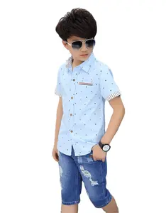 Sıcak satış toptan yeni stil çocuk giysileri giyim setleri çocuk Polo gömlek özel baskılı ucuz erkek kot