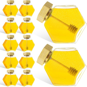 150ml-500ml Empty Transparent Hexagonal Glass Jars for <b>Jelly</b> and Milk with Wooden Spoon and Bamboo Cork - Product Image 1