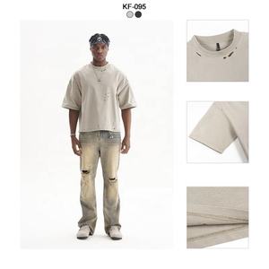 Haute qualité 100% coton Vintage lavage lourd surdimensionné T-shirt impression personnalisée Logo Slim Fit tricoté tissu pour hommes - Product Image 2