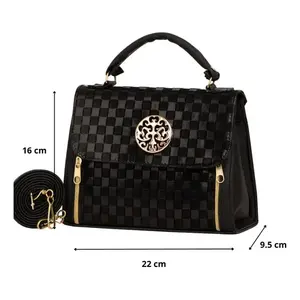 Sac à bandoulière pour femme Fana Olivia, noir à carreaux, avec fermoir doré, pour usage quotidien - Product Image 4