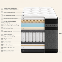Matelas à ressorts ensachés durable à fermeté moyenne, faible MOQ, bordure jacquard diamant, 30 cm d'épaisseur, pour hôtels, chambres d'hôtel, appartements de services et usines