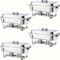 Lot de 4 Réchauds Professionnels en Acier Inoxydable 9 Litres, Dorés et Argentés, Chauffage à Combustible pour Buffets et Réceptions Élégants