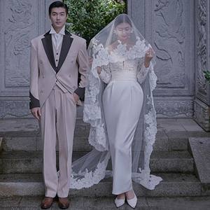 LUOXIN शादी विंटेज दुल्हन पर्दा आइवरी सुंदर लंबे फीता घूंघट कंघी के साथ - Product Image 5