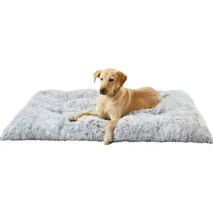 热卖大型毛绒狗垫笼床蓬松可洗狗垫，带防滑底部，适用于大中型狗