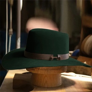 Sombrero Fedora de Fieltro de Lana Verde, Ala Ancha, Ajustable, Unisex, Estilo Occidental Clásico, para Fiestas al Aire Libre y Uso Diario - Product Image 3
