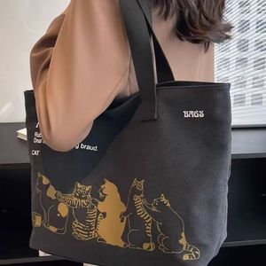Multi Pocket Cat Embroidered Nylon Tote Bag Reusable <b>Handbag</b> with OEM Service - Product Image 3