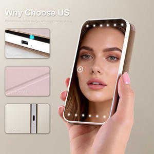 Miroir de maquillage compact portable rechargeable à LED rose avec éclairage à 3 couleurs réglables pour les voyages - Product Image 4