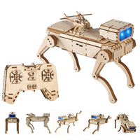 Puzzle en bois 3D, chien robot intelligent, jouets éducatifs STEM, kit de robotique, programmation, télécommande, chien robot mécanique RC