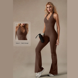 <span class=keywords><strong>Traje</strong></span> de <span class=keywords><strong>yoga</strong></span> de una pieza con cuello en V de encaje para <span class=keywords><strong>mujer</strong></span>, a la moda, con levantamiento de cadera y ajuste de cintura, pantalones de una pieza con cuello halter - Product Image 5