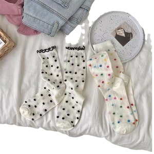 Women <b>Breathable</b> Mid-Calf <b>Socks</b> Colored Dots And Black White Dots Cotton Summer Thin <b>Socks</b> For Youth - Product Image 5
