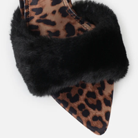 Nouvelle mode d'été mules sexy à talons hauts en fausse fourrure léopard noir sandales à talons aiguilles chaussures