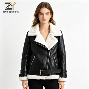 <span class=keywords><strong>Veste</strong></span> <span class=keywords><strong>Aviateur</strong></span> Zeyu de Luxe pour <span class=keywords><strong>Femme</strong></span> en Similicuir <span class=keywords><strong>et</strong></span> Peau de Mouton, Zippée, Écologique, Coupe-Vent, Doublée de Fausse Fourrure, Hiver, Moto - Product Image 1