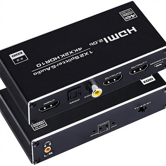 For Splitter Switch with Audio 1 Input to 2 Outputs Supporting 20 4K 60Hz 1080P 3D HDR Includes Power Supply Metal