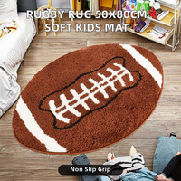 Karpet Lantai Bola Rugby Kreatif, Karpet Oval Beludru Nyaman 50x80cm, Lembut Anti-Selip, Dapat Dicuci, Alas Kamar Mandi & Kamar Tidur Anak