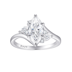 Customize Luxury Jewelry 925 Sterling <b>Silver</b> <b>Ring</b> Rhodium Plated Marquise Cut 3A White Zircon Stone Women's Engagement Party - Product Image 1