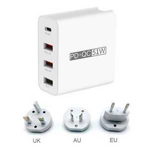 Adaptador USB Portátil de Carga Rápida PD QC3.0 de 51W con 4 Puertos, Cargador de Pared Rápido para iPhone, <span class=keywords><strong>Samsung</strong></span>, Tablet y Otros Dispositivos Electrónicos (EU, US, AU) - Product Image 2