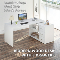 Bureau d'angle modulaire en bois moderne et durable pour ordinateur, avec 3 tiroirs, design en forme de I, pour cadre dirigeant