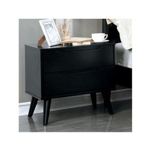 Mid Century Modern <b>Black</b> Nightstand 2 Drawers Solid Wood Round Tapered Legs Bedroom Furniture <b>Bedside</b> <b>Table</b> - Product Image 4