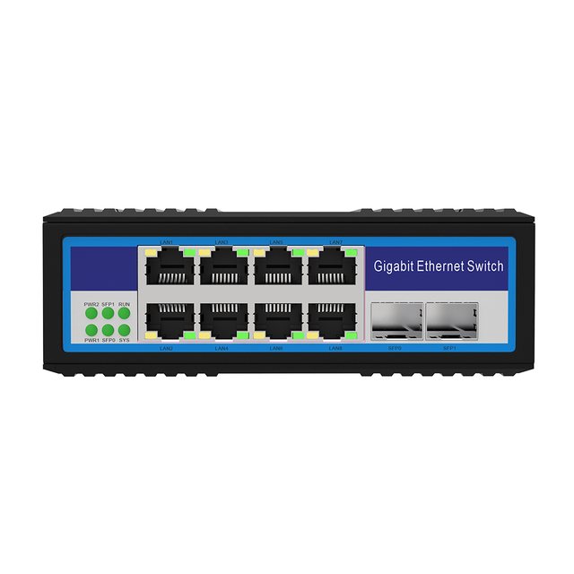 Industrial 10-Port Gigabit Ethernet Switch 2 SFP Fiber Uplink L2 Managed DIN Rail Network Switch for CCTV Automation