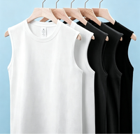 Kaos Vest Pria Tanpa Lengan Grosir untuk Olahraga Fitness Musim Panas Katun Murni Kerah Pendek Lengan Pendek Cetak Digital Kain 160g