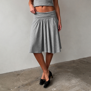 Women's Low Rise A-Line Mini <b>Skirt</b> Solid Color Knit Skater <b>Skirt</b> Foldover Waist Casual Stretch Short <b>Skirt</b> - Product Image 5