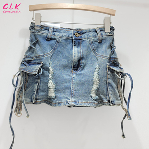 Benutzer definiertes Logo New Denim Bag Gesäß rock für Frauen in Sommer mode Hoch taillierter und personal isierter perforierter kurzer Rock - Product Image 5
