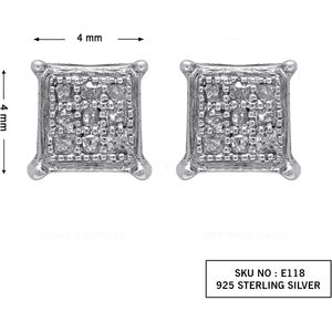 Jewelspaark Square <b>Stud</b> Earrings 0.04 Cttw Round Cut White Natural Diamond 925 Sterling <b>Silver</b> Prong Setting Women's Everyday - Product Image 3