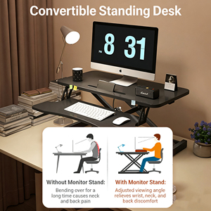 Convertisseur de bureau autoportant moderne en acier écologique de 32 pouces, réglable en hauteur, pour <span class=keywords><strong>poste</strong></span> de <span class=keywords><strong>travail</strong></span> <span class=keywords><strong>assis</strong></span>-<span class=keywords><strong>debout</strong></span> avec double moniteur et support pour ordinateur portable - Product Image 2