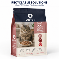 Sacs d'emballage personnalisés écologiques et recyclables à fond plat pour aliments pour animaux de compagnie avec fermeture éclair et opercule à déchirure pour chats et chiens