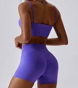 Conjuntos de entrenamiento para mujer, 2 piezas, sujetadores deportivos con cuello Halter frontal torcido, pantalones cortos de cintura alta, ejercicio, <span class=keywords><strong>gimnasio</strong></span>, traje de Yoga - Product Image 5