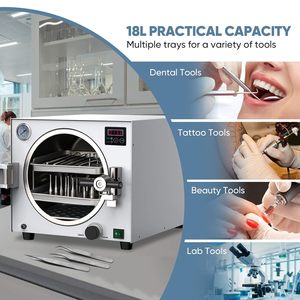 Autoclave de Mesa de 18L, Clase N, Control Digital, Esterilizador a Vapor de Alta Presión para Laboratorio Dental, Tatuajes y Belleza - Product Image 2
