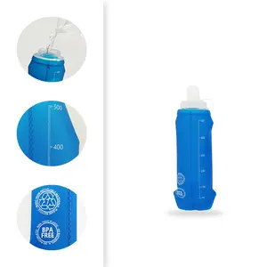 Muestra SH05 personalizada metálica 500ml sin BPA TPU plegable suave frasco Trail Race botella de agua para correr para bicicleta