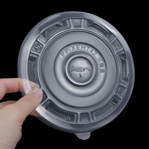 Tapas redondas desechables para tazones, plástico transparente grueso de 142mm para entrega de comida rápida, vajilla ecológica - Product Image 1