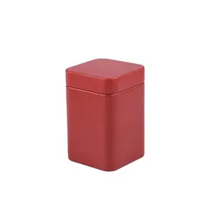 Matte Rode Kleur Mini Vierkante Thee Blikken Doos Kruidenblikken Blikken 25 Gram Met Inzetdeksel