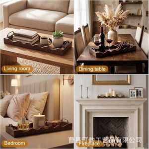 Wooden fan-shaped wooden tray, long and narrow, for farmhouse decoration, candle tray, <b>bar</b> <b>shelf</b> with handle. - Product Image 2