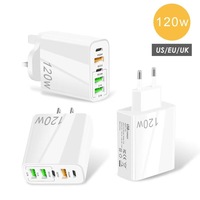 Cargador de Pared Rápido Multipuerto de 120W, 5 Puertos USB A, USB C, PD, QC, Enchufe para EE. UU., UE y Reino Unido, para Teléfono, Tableta, Portátil y Múltiples Dispositivos