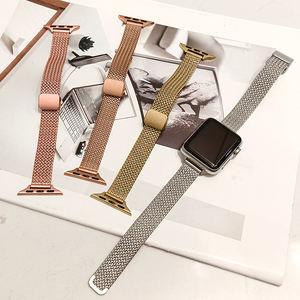 IWatch Se3456789世代用高級小型小麦穂型磁気バックルヘリンボーンメッシュステンレススチール製腕時計ストラップ - Product Image 6