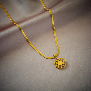 Fashion Pendant <b>Necklace</b> Gold Flower Shape Evil Eye Bezel Setting Stainless Steel Gift Jewelry - Product Image 2